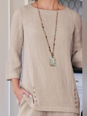 Soft Surroundings Oreo Crinkle Gauze Tunic Top